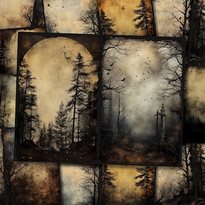 Mystic Forest ongewenste dagboekpagina's Dark Creepy Forest Fantasy Junkjournal Kit Halloween Digi Kit Goth digitaal papier collageblad afdrukbaar