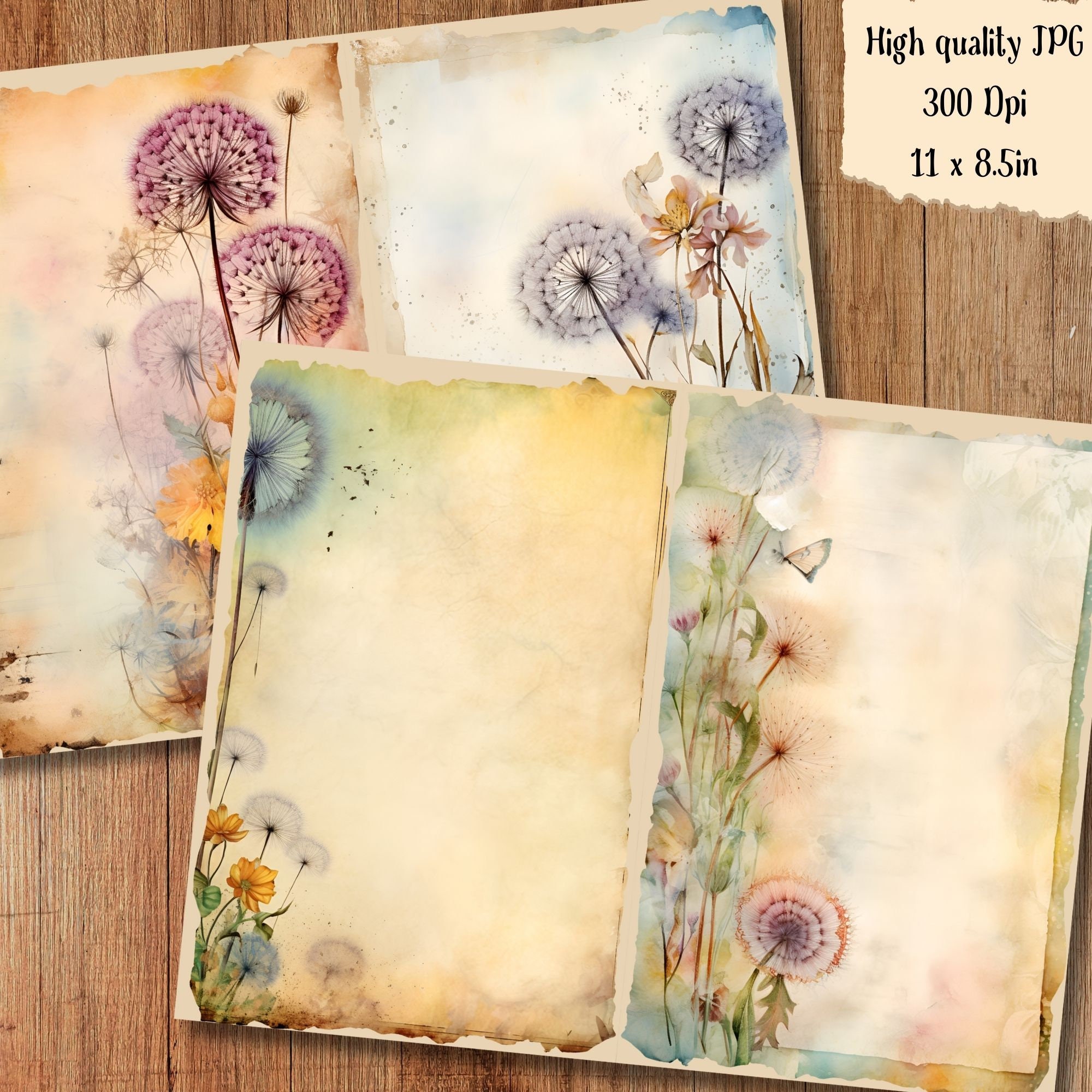 Shabby Flower Junk Journal Pages Dandelion Wildflower Journaling Paper ...