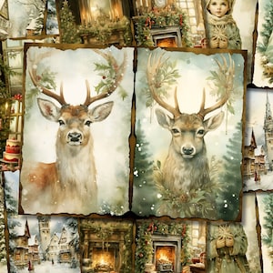 Kit de carnet de Noël vintage imprimable Pages d'hiver carte de journalisation papier Journal de Noël indésirable feuille de collage numérique éphémère