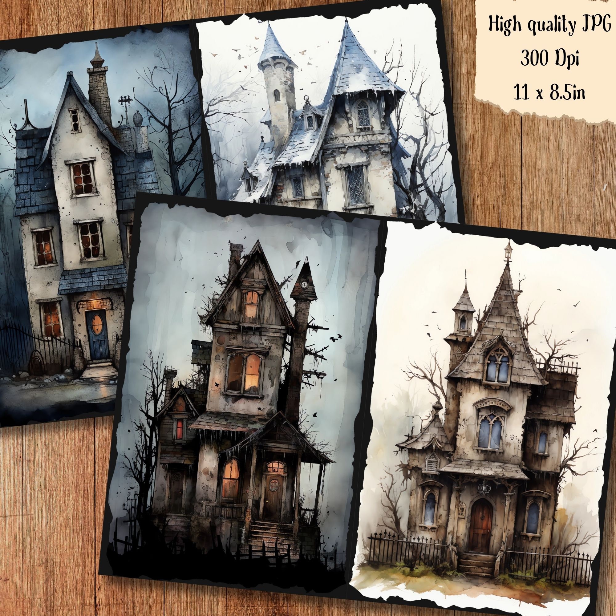 Whimsical Spooky Houses Junk Journal Pages Dark Haunted Mansion Manor ...