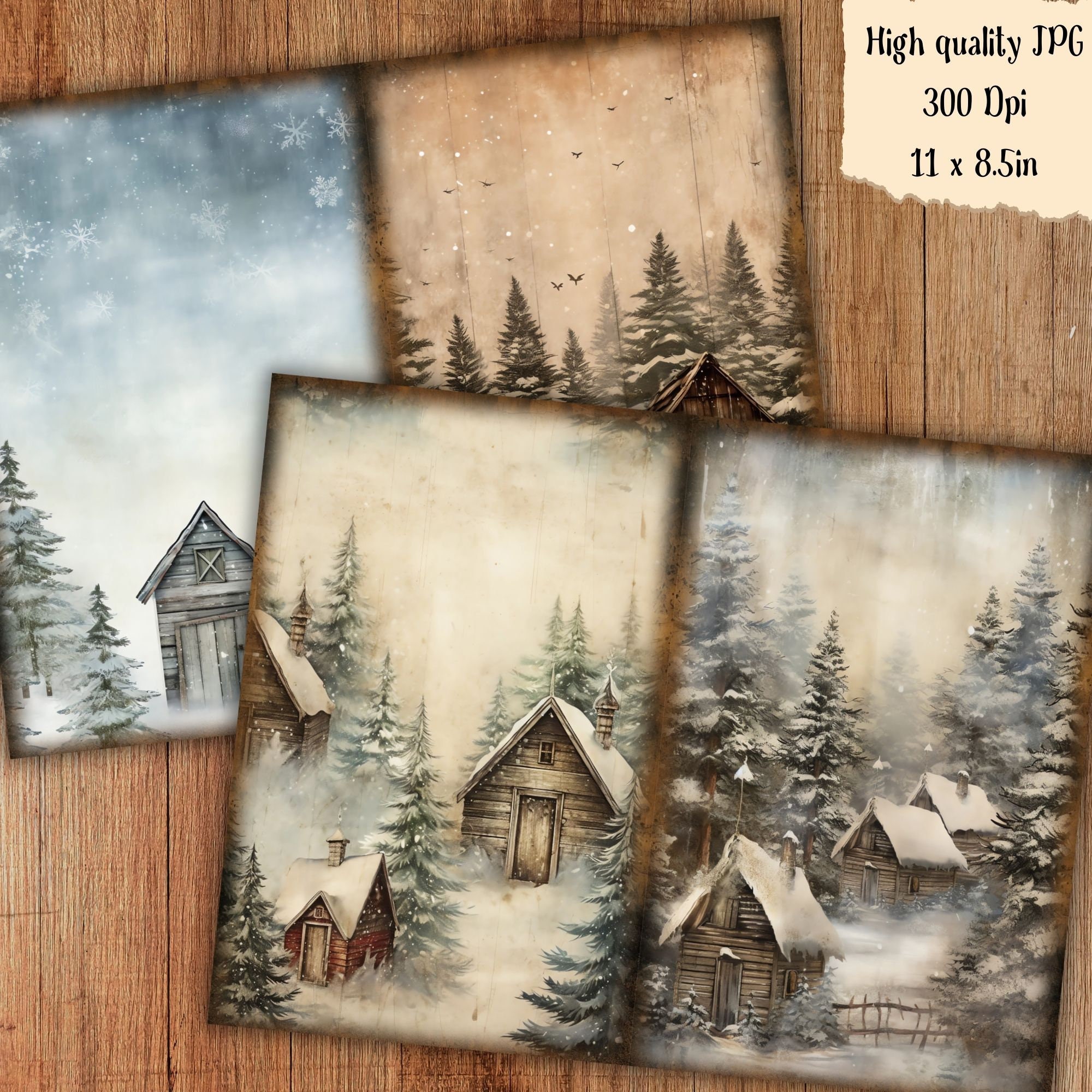 Winter Cabin Junk Journal Kit Printable Christmas Forest Journal Pages ...
