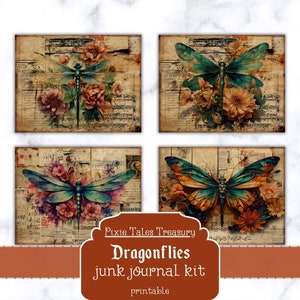 Dragonfly Junk Journal Kit Vintage Journal Papers Dragonflies Junk ...