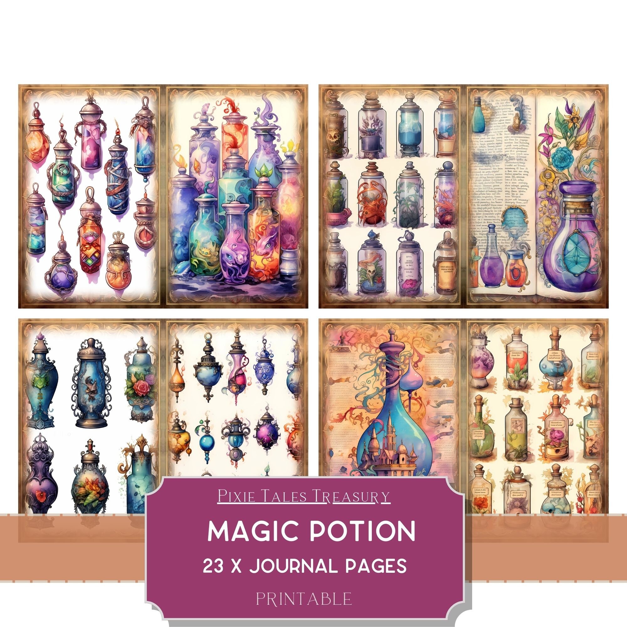 Magic Potion Fantasy Junk Journal Kit Fairytale Witch Apothecary Paper ...