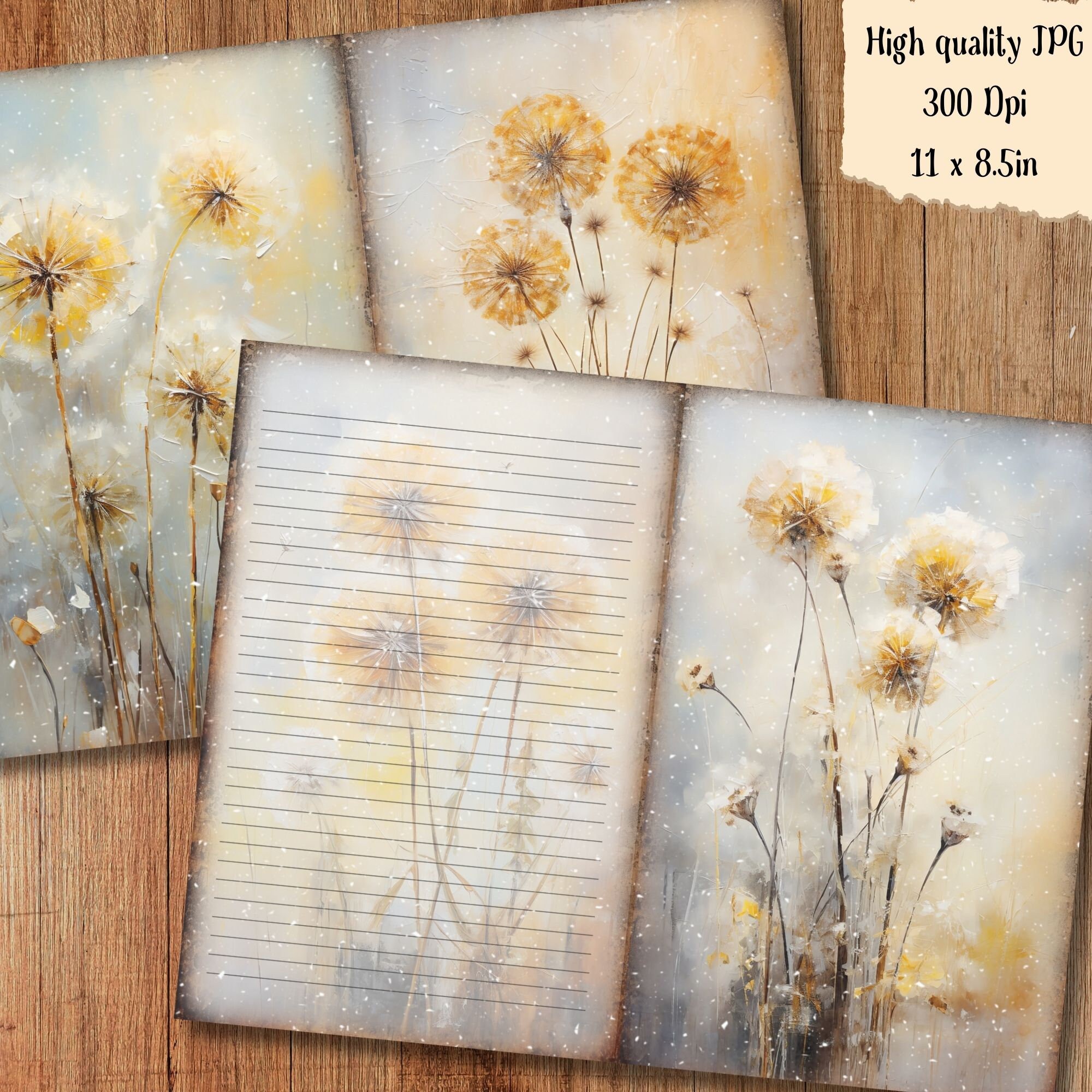 Dandelion Flower Junk Journal Kit Printable Pages Digital Downloaded ...