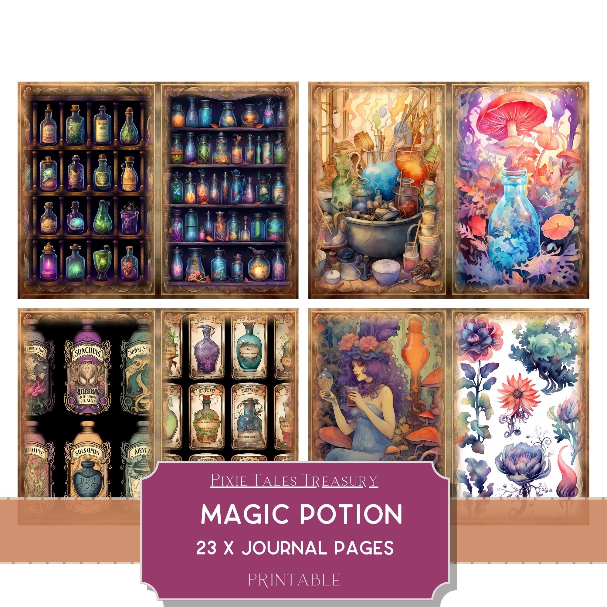 Magic Potion Fantasy Junk Journal Kit Fairytale Witch Apothecary Paper ...