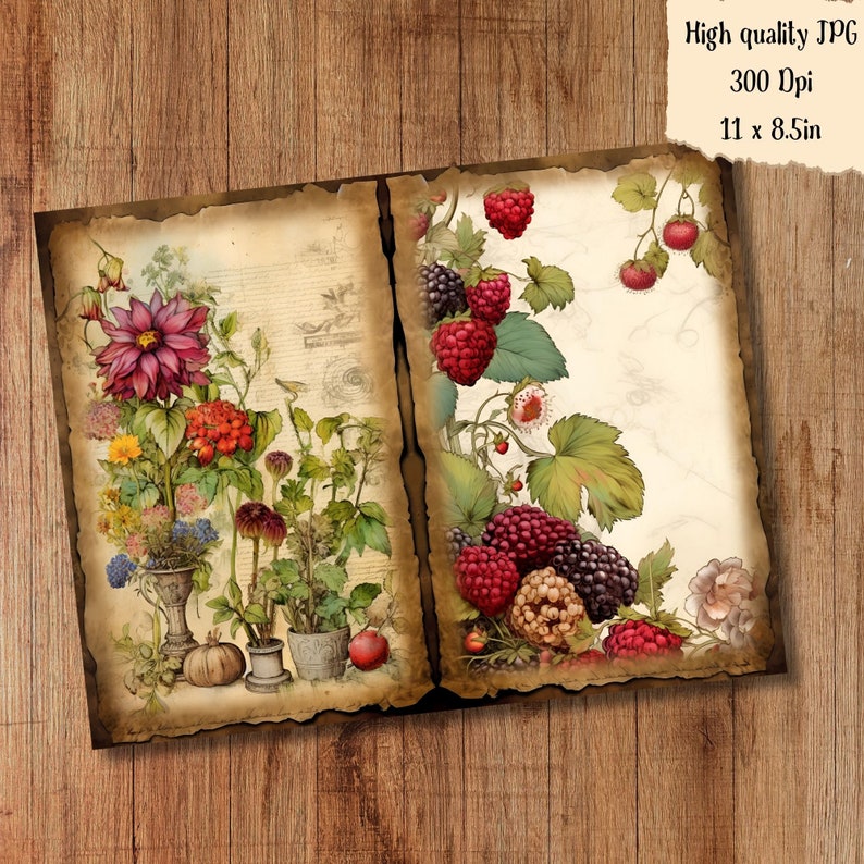 Botanical Junk Journal Kit Gardening Shabby Floral Paper Flower Cottage ...