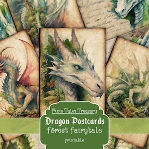 Dragon Junk Journal Kit Postkarten Printable Fantasy Scrapbooking Vintage Collage Sheet Ephemera Papier Seiten Grafik Digital Download