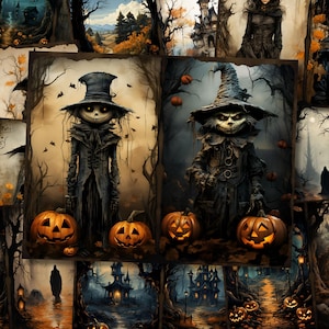 Excêntrico Halloween Junk Journal Pages Kit mágico de diário lixo de Halloween Cartões de diário imprimíveis Kit de diário lixo de Halloween Download digital