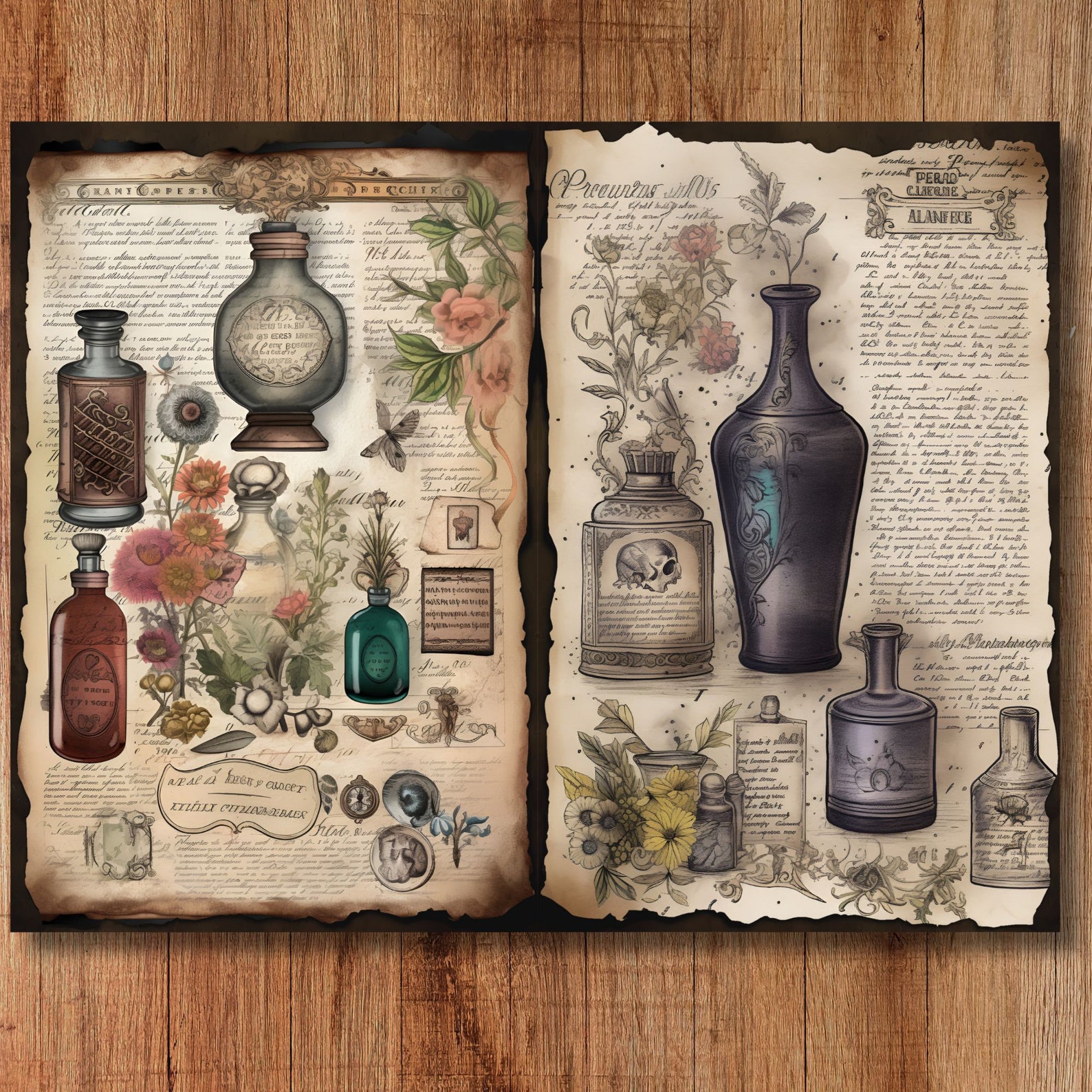 Mystic Potion Watercolor Junk Journal Page Vintage Apothecary Fantasy ...