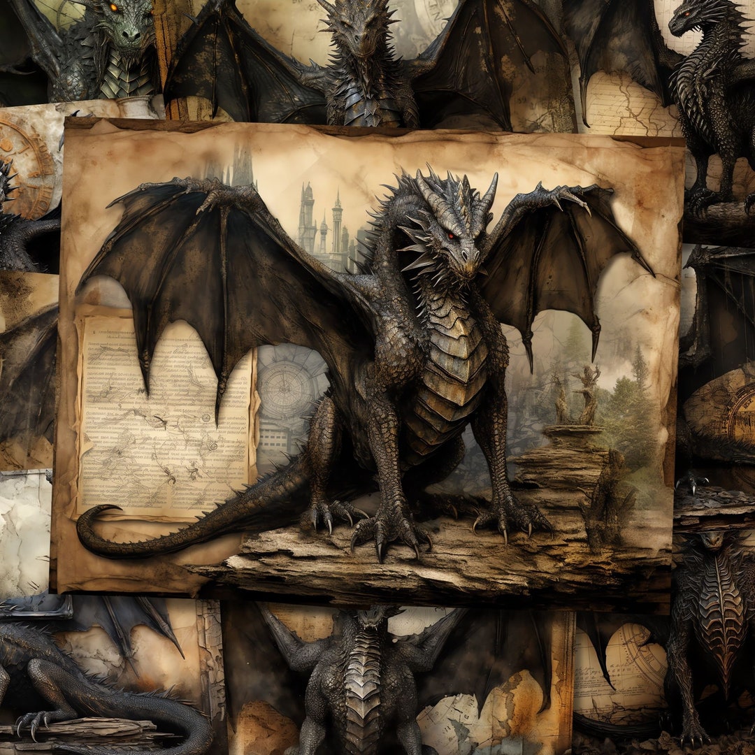 Black Dragon Sheet Paper Junk Journal Kit Dark Dragon Scrapbook Paper ...