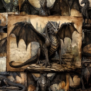 ブラックドラゴンシートペーパージャンクジャーナルキットダークドラゴンスクラップブックペーパージャーナリングページミックスメディアジャンクジャーナル用品コラージュシート