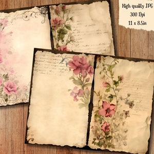 Pink Floral Watercolor Junk Journal Page Flower Journaling Paper ...