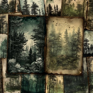 Pagine di diario spazzatura acquerello foresta incantata Carta per diario fantasy Kit digitale di diario spazzatura Foglio di collage stampabile Carta per decoupage