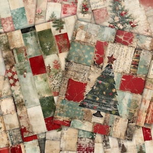 Hoja de collage de retazos de Navidad, kit imprimible de diario basura, papel de álbum de recortes de invierno, decoupage, fondo digital, creación de tarjetas, descarga