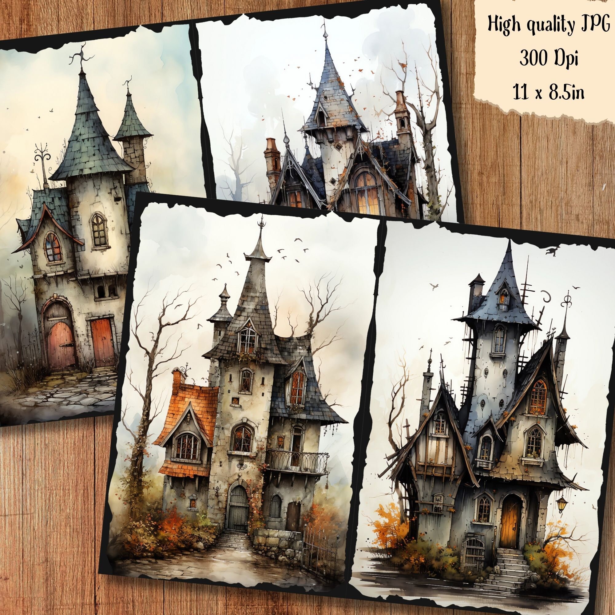 Spooky Houses Junk Journal Pages Dark Haunted Mansion Manor Junkjournal ...