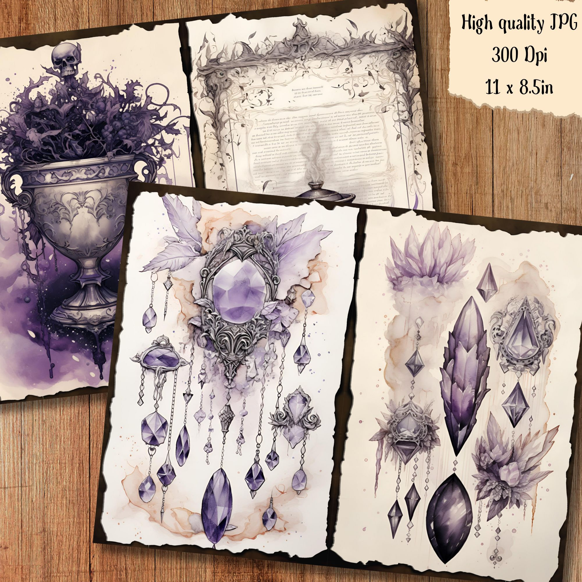 Dark Witch Junk Journal Pages Mystical Purple Fantasy Magic Spell Book ...