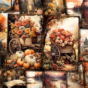 Autumn Fall Junk Journal Kit Digital Printable Junk Journal Country Western Farm Woodland Cottage Animal Pumpkin Collage Sheet Paper Pages