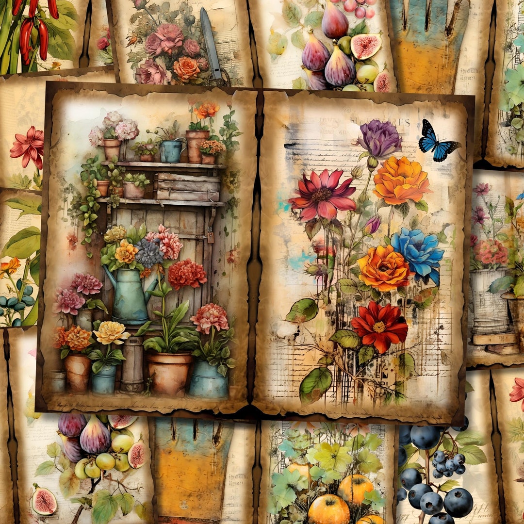 Botanical Junk Journal Kit Gardening Shabby Floral Paper Flower Cottage ...