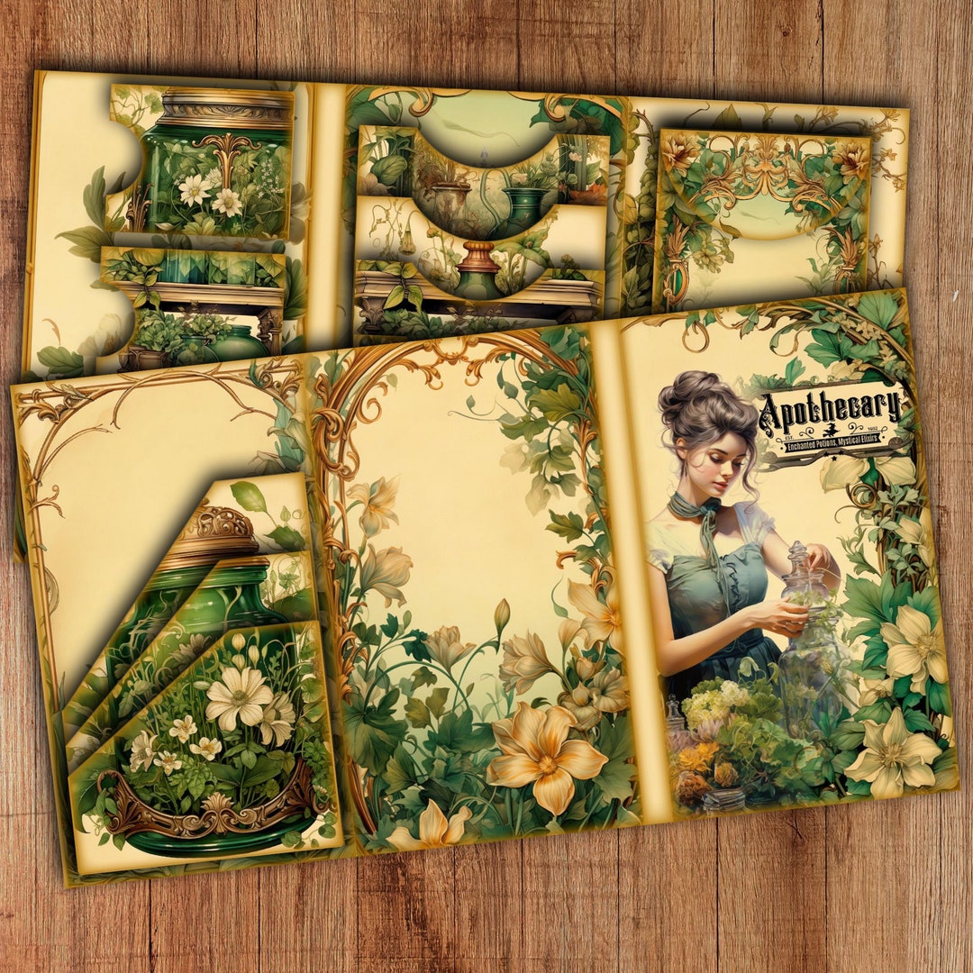 JUNKJOURNAL✤ファイル＆Journalセット♡ Junk Journal Folio Kit Junkjournal Vintage Digital Trifold
