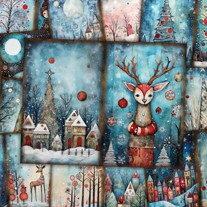 Kit diario di Natale stravagante, carta digitale per la notte stellata invernale, per scrapbooking, kit per la creazione di biglietti di auguri per la notte di Natale stampabili