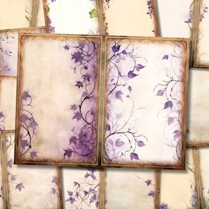 Páginas de diário de lixo floral roxo lavanda, papel de diário de conto de fadas de fantasia, kit digital de lixo para impressão, folha de colagem para download