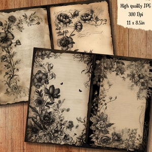Dark Floral Watercolor Junk Journal Page Flower Journaling Paper ...