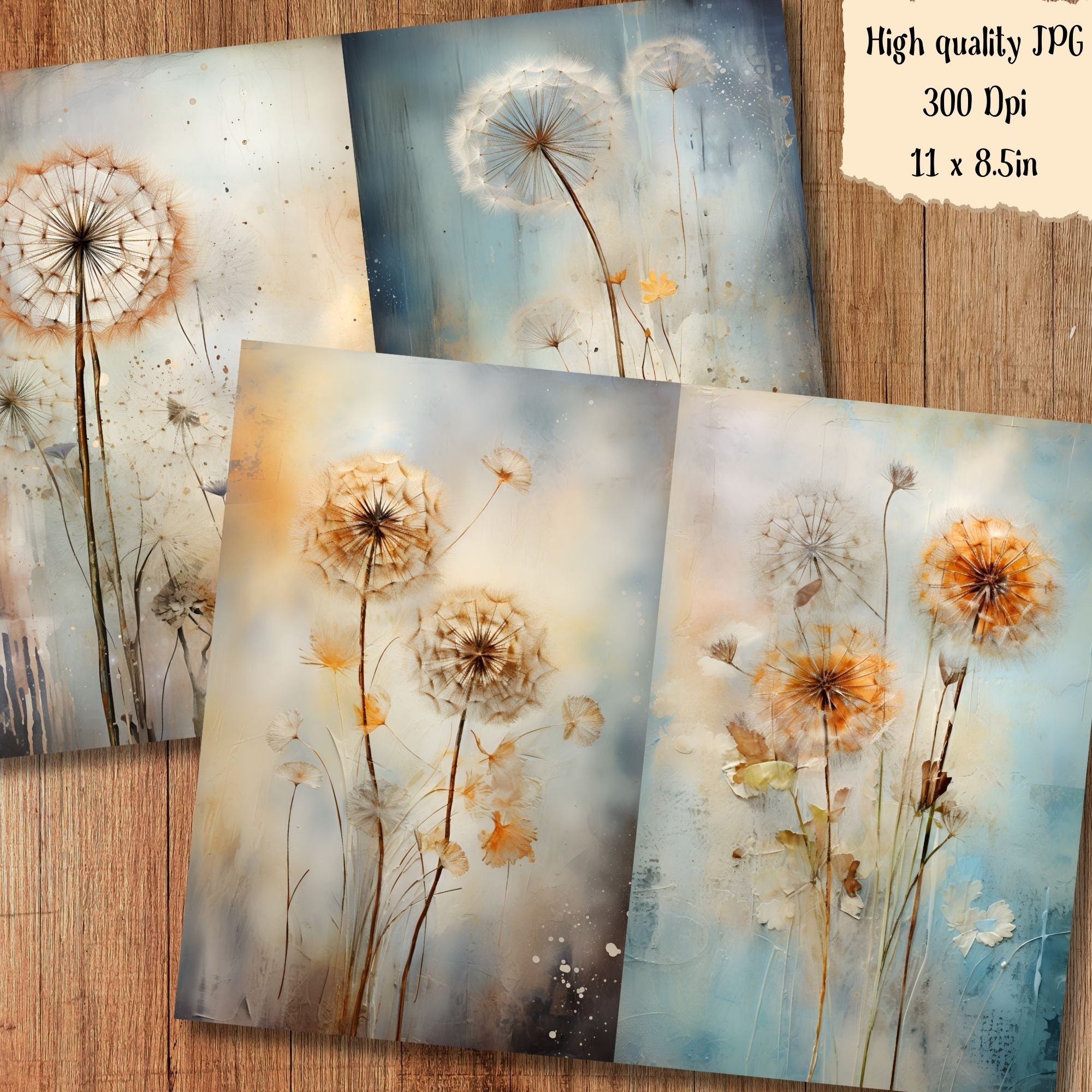 Dandelion Flower Junk Journal Pages Tattered Mixed Media Journaling ...