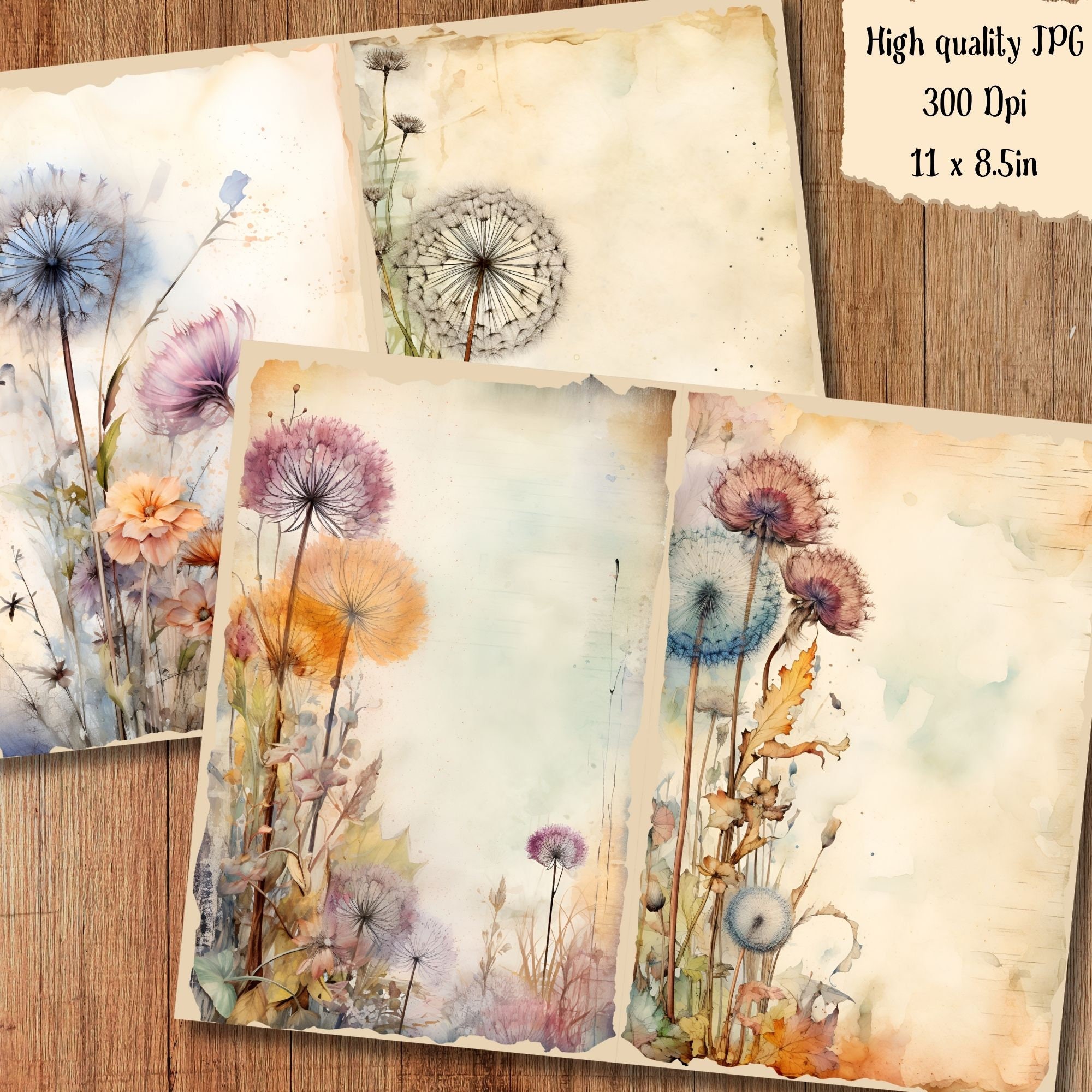 Shabby Flower Junk Journal Pages Dandelion Wildflower Journaling Paper ...