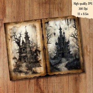 Haunted Manor Junk Journal Pages Dark Witch Creepy Mansion Junkjournal ...
