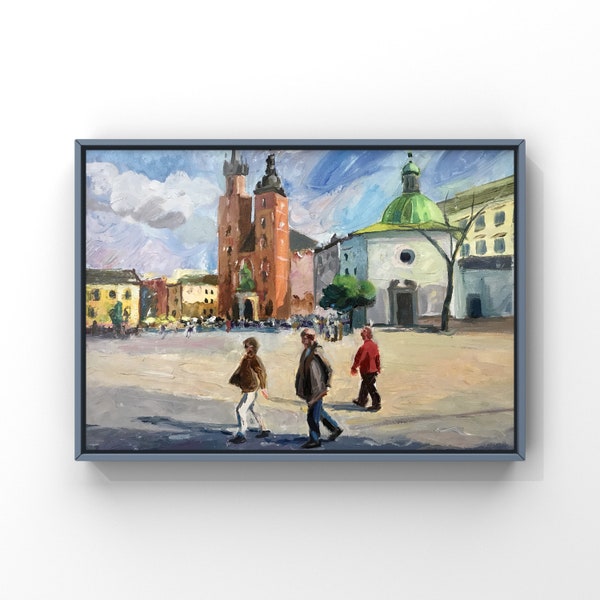 Krakow, Main Market Square, hand-painted oil painting on canvas