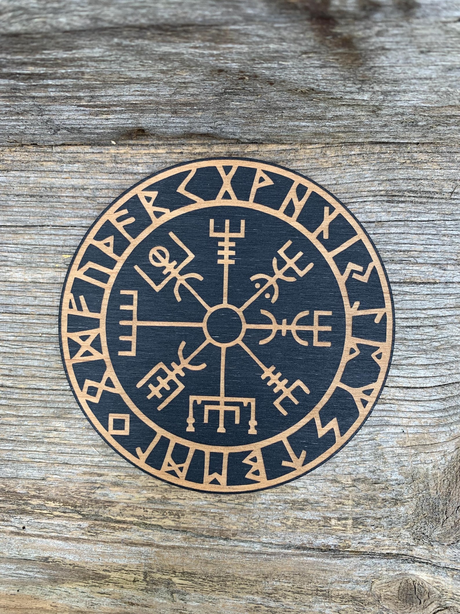 Protective Compass Wooden Vegvisir Viking Compass, Nordic Compass, Runic Design ...
