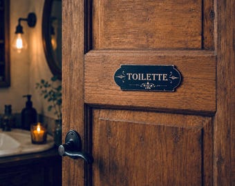 Plaque de porte de toilettes en bois : plaque de salle de bains de style rétro