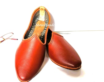 70% OFF Handmade Brown Punjabi shoe/ Mojari/ Jutti For Men's ,Traditional Ethnic Wedding Shoe, Leather Indian Slipper Stylish Juti