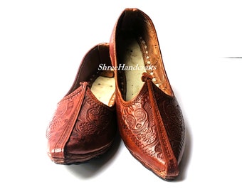 Chaussures en cuir faites à la main pour homme, jutti pour homme, chaussures plates imprimées punjabi jutti pour homme, sans lacets en ligne, chaussure de mariage pour homme, chaussure Peshawari Khussa