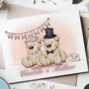 Personalisierte Hochzeitstag-Grußkarte niedliche Bären Hochzeitskarte glückliches Paar Braut und Bräutigam Karte Hochzeitsdatum