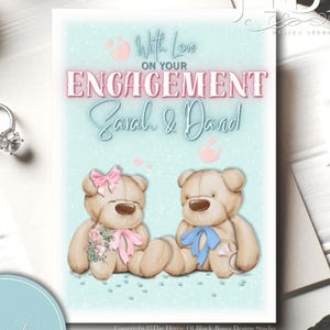 Personnalisé avec amour sur votre carte de fiançailles, félicitations pour vos fiançailles, carte de joyeuses fiançailles, joli couple d'ours