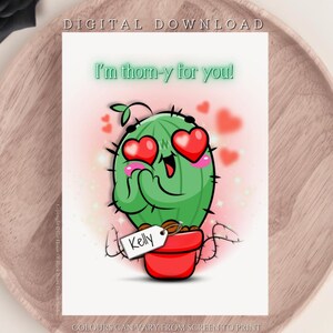 TÉLÉCHARGEMENT NUMÉRIQUE Personnalisé J'ai envie de vous ! Carte de voeux d'anniversaire, cactus kawaii lunatique, cactus de la Saint-Valentin, carte amour personnalisable