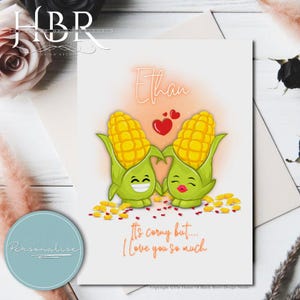 Carte d'anniversaire personnalisée C'est ringard mais je t'aime tellement Carte de joyeux anniversaire Carte d'anniversaire ringard Saint-Valentin Jeu de mots Kawaii épis de maïs