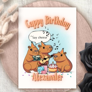 Personalised Cappy Birthday Fun Pun Capybara Birthday Card Cappy Birthday Greeting Card Birthday Funny Sentiment Card
