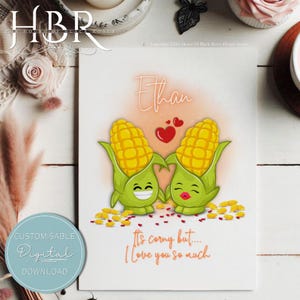 TÉLÉCHARGEMENT NUMÉRIQUE Carte de voeux personnalisée, c'est ringard mais je t'aime tellement, carte de joyeux anniversaire, jeu de mots ringard de la Saint-Valentin, épis de maïs kawaii