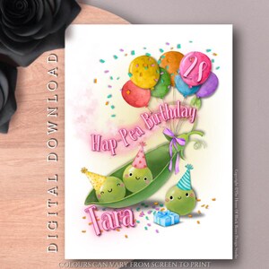 DIGITALER DOWNLOAD Personalisierte Hap-Pea Geburtstag Grußkarte Happy Birthday Pea Wortspiel Niedliche Ha-Pea Geburtstagskarte Kawaii Erbse Geburtstagskarte