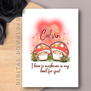 DESCARGA DIGITAL Tarjeta de aniversario personalizada con "Tengo tantos hongos en mi corazón" para ti, linda tarjeta de felicitación de San Valentín con hongos de amor caprichosos