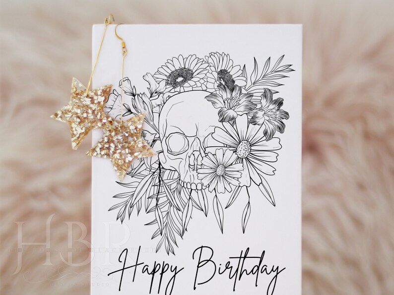 DIGITAL DOWNLOAD Printable Skull Birthday Card Digital Download ...