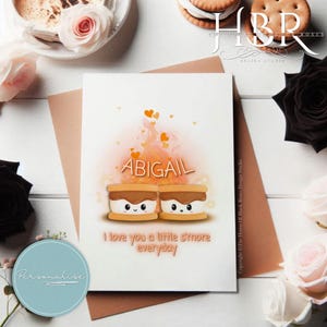 Personalisierte Ich liebe dich ein bisschen S'more Alltagsgrußkarte Entzückende Kawaii S'mores Jubiläumskarte zum Valentinstag