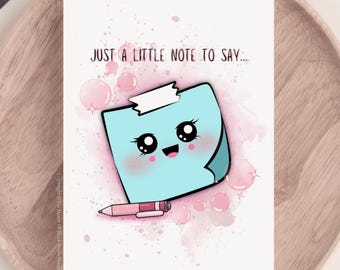 DIGITAL DOWNLOAD Printable Just a Little Note to say Greeting Card Instant Digital Download Cute Kawaii Little Note Thank You Card