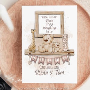 Carte de voeux personnalisée, neutre en matière de genre, nouvelle arrivée, carte de nom de famille de bienvenue pour bébé, cadeau unique pour nouveau-né, cadeau pour bébé fille ou bébé