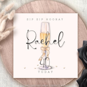 Personalisierte Sip Sip Hooray Jedes Alter Jeder Name Geburtstagskarte, Champagner Typografie Name Geburtstag, Alles Gute zum Geburtstag Grußkarte