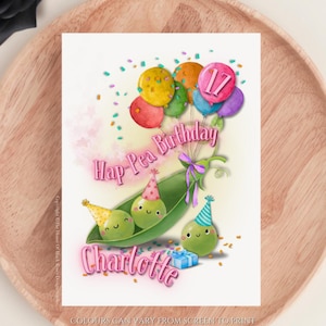 Personalisierte Hap-Pea Geburtstag Grußkarte Alles Gute zum Geburtstag Pea Pun Niedliche Ha-pea Geburtstagskarte Kawaii Pea Geburtstagskarte