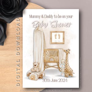 DIGITALER DOWNLOAD Personalisierte Mummy & Daddy Baby-Dusche-Karte Niedliche Baby-Dusche-Karte für Freund neue Eltern erwarten eine Baby-Karte