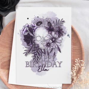 パーソナライズされたゴシックスタイルのスカルバースデーカード代替手描き花柄スカルグリーティングカード娘孫娘特別な友人へのギフト
